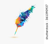 pen feather. Rainbow splash paint