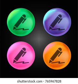 Pen filled writing tool crystal ball design icon in green - blue - pink and orange.