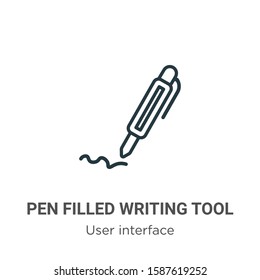 Pen filled writing tool outline vector icon. Thin line black pen filled writing tool icon, flat vector simple element illustration from editable user interface concept isolated on white background