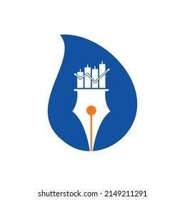 Icono de diseño de logotipo de diseño de forma de caída de pluma financiera. grafo de lápiz o plantilla de logotipo del vector de educación financiera.