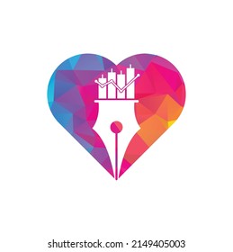 Pen finance heart shape concept logo design icon vector. pen graph or financial education vector logo template.