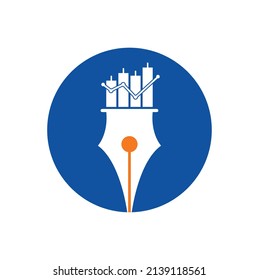 Pen finance logo design icon vector. pen graph or financial education vector logo template.