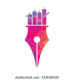 Pen finance logo design icon vector. pen graph or financial education vector logo template.