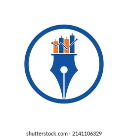 Pen finance logo design icon vector. pen graph or financial education vector logo template.