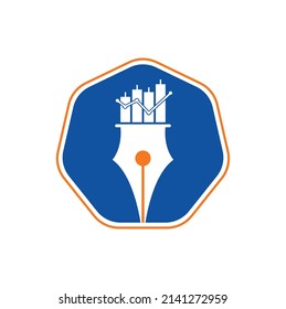 Pen finance logo design icon vector. pen graph or financial education vector logo template.