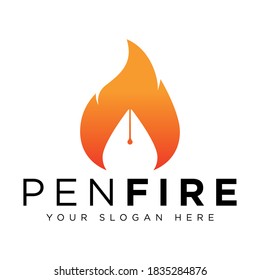 pen fire flame logo design