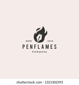 pen fire flame logo hipster vintage retrovector icon