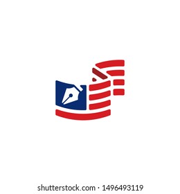 Pen and flag logo. Creative writer logo design inspiration