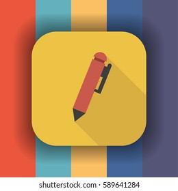 pen flat icon with long shadow, vector illustration