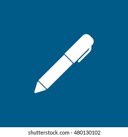 Pen Flat Icon On Blue Background