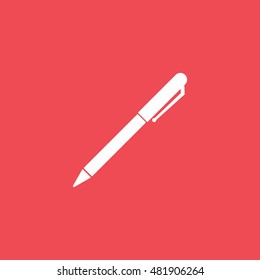 Pen Flat Icon On Red Background
