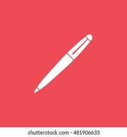 Pen Flat Icon On Red Background