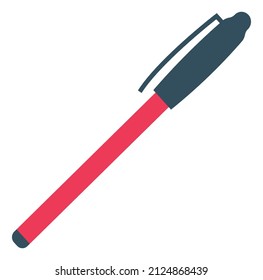 Pen flat icon. Red plastic writing tool
