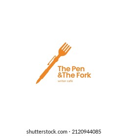 Pen and fork combination logo icon sign design concept. Vector illustration template