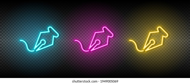 lápiz, icono del vector de forma libre amarillo, rosa, conjunto de neón azul. Icono de vector de herramientas