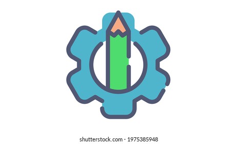 pen gear creativity single isolated icon with flat dash or dashed style