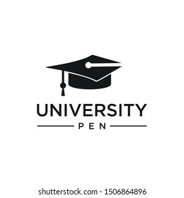 Pen and graduation hat logo icon vector template on white background