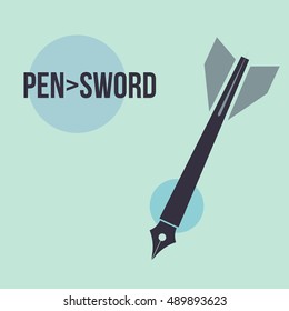 pen is greater than sword. missile and pen. post for blogger on war issues and social cause. vector illustration. eps 10.