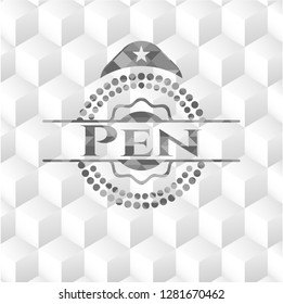 Pen grey emblem. Retro with geometric cube white background