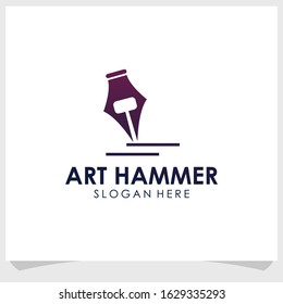 pen and hammer logo design template, arts logo design vector