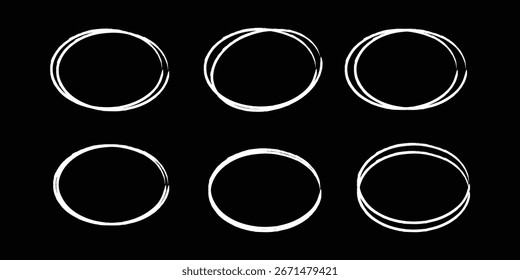 pen hand drawn doodle marks, red circle and oval stroke set. Outline red drawing line clipart symbol