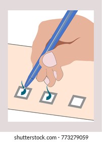 Pen in hand ticking checklist plain 3D clean vector illustration