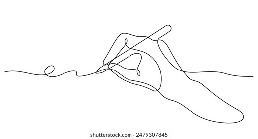 pen in hand writing autograph one line drawing continuous vector illustration