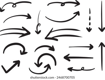 Pen hand-drawn arrows set black
