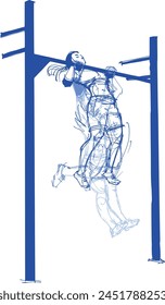 pen hand-drawn sketch woman athlete doing pull-ups