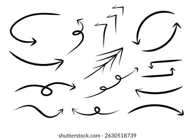 Pen handwritten arrow set black 