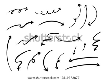 Pen handwritten arrow set black. Vector Illustration eps file.