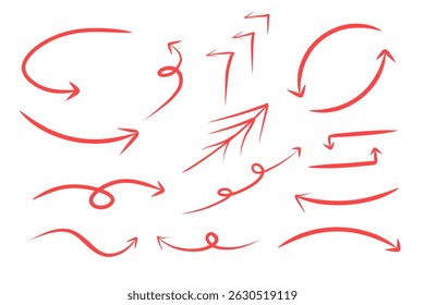 Pen handwritten arrow set red color