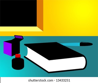 pen and hard cover book	