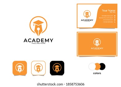 diseño del logotipo de la academia de lápiz y sombrero y tarjeta de visita