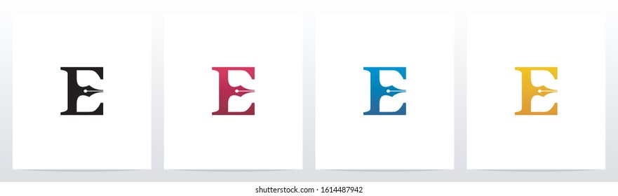 Pen Head On Letter Logo Design E