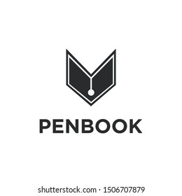 Pen head and open book logo icon vector template on white background