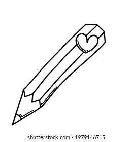 Lápiz con icono del vector del Doodle cardíaco. Dibujo de la ilustración de la caricatura dibujada a mano.