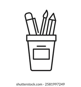 Pen holder icon Flat vector set outline