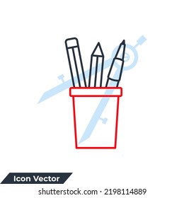 pen holder icon logo vector illustration. Stationery pen cup symbol template for graphic and web design collection