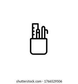 Pen holder, office equipment, ruler simple line icon vector illustration