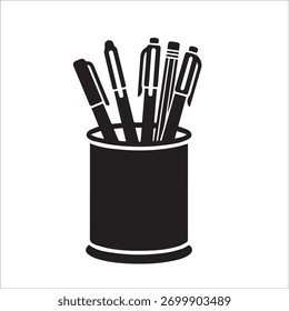 Icono de Vector de la silueta del sostenedor de la pluma | Diseño negro de la taza de papelería de oficina