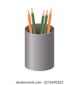 Stift, Vektorgrafik auf weißem Hintergrund. Pen-Halter können verwendet werden, um Ihre Schulgeräte zu speichern und Ihren Desktop zu dekorieren. Der Füllfederhalter aus Eisen hält Ihren Schreibtisch sauber und ordentlich.