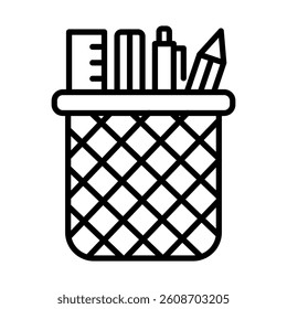 Pen Holder Vector Line Icon Design