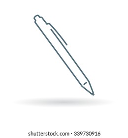 Pen icon. Ballpoint sign. Writing symbol. Thin line icon on white background. Vector illustration.