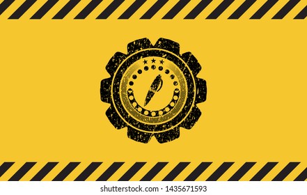 pen icon black grunge emblem with yellow background. Vector Illustration. Detailed.