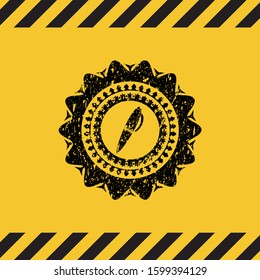 pen icon black grunge emblem with yellow background. Vector Illustration. Detailed.