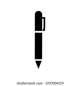 Pen icon. Black pen silhouette. 
Flat design. Vector illustration isolated on white.