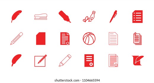 Icono de pluma. colección de 18 iconos de lápiz rellenos y contornos como documento, pluma, papel, baloncesto, marcador de resaltado. iconos de plumas editables para web y móvil.