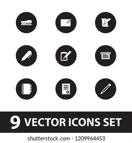 Pen icon. collection of 9 pen filled icons such as document, notebook, feather and paper. editable pen icons for web and mobile.