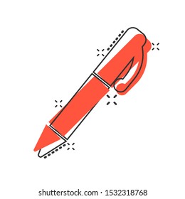 Pen icon in comic style. Highlighter vector cartoon illustration pictogram. Pen business concept splash effect.